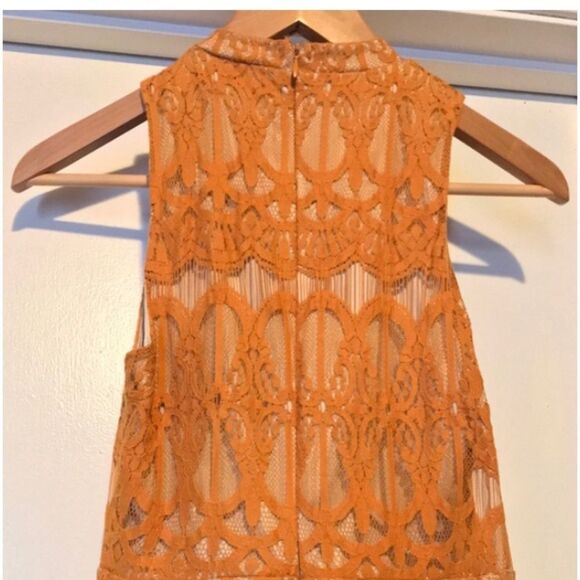 Love Fire Rust Orange Lace Overlay Mini Dress Sleeveless Boho Romantic Party - Picture 5 of 5